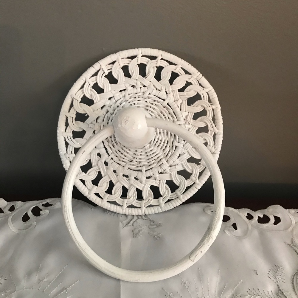 Vintage Boho Towel Holder Wicker Rattan